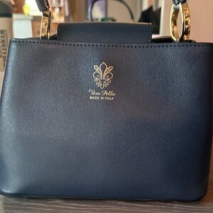Vera Pelle Dark Blue Leather Shoulder Bag